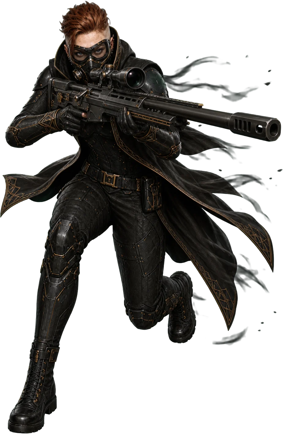 Estera Emerald landing from the shadows with her fifty-cal